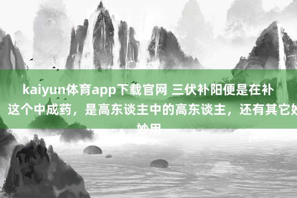 kaiyun体育app下载官网 三伏补阳便是在补寿，这个中成药，是高东谈主中的高东谈主，还有其它妙用