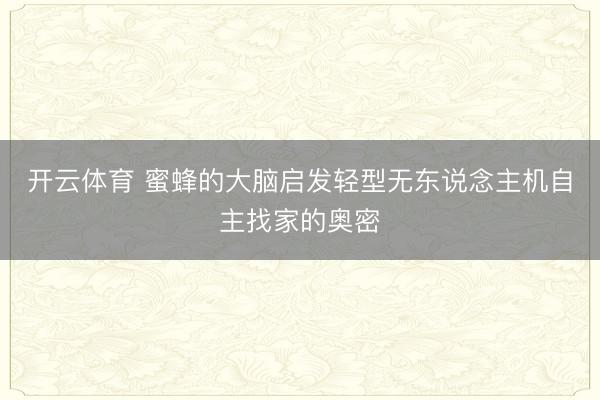 开云体育 蜜蜂的大脑启发轻型无东说念主机自主找家的奥密