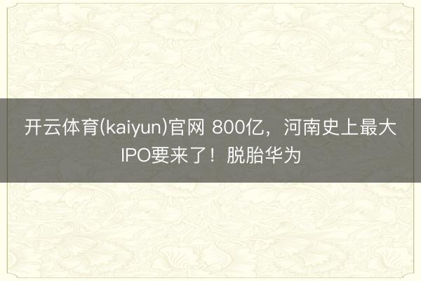 开云体育(kaiyun)官网 800亿，河南史上最大IPO要来了！脱胎华为