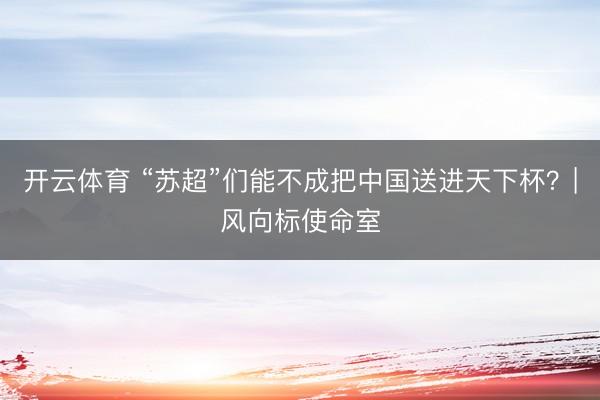 开云体育 “苏超”们能不成把中国送进天下杯？|风向标使命室