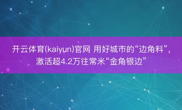 开云体育(kaiyun)官网 用好城市的“边角料”，激活超4.2万往常米“金角银边”